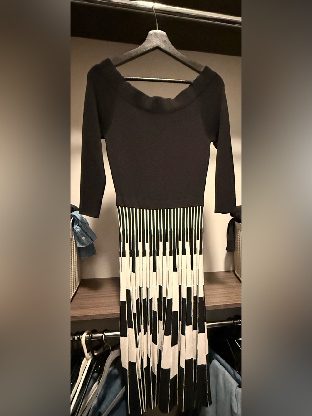 Black Fringe Midi Dress with Ivory Piano-Style Fringe - Picture 6 of 7